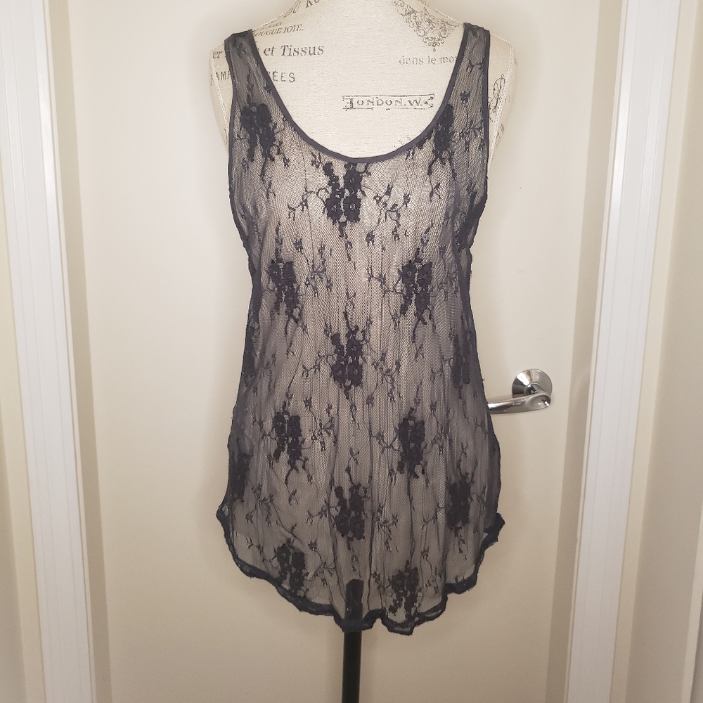 Wilfred Aritzia sheer black lace silk tank